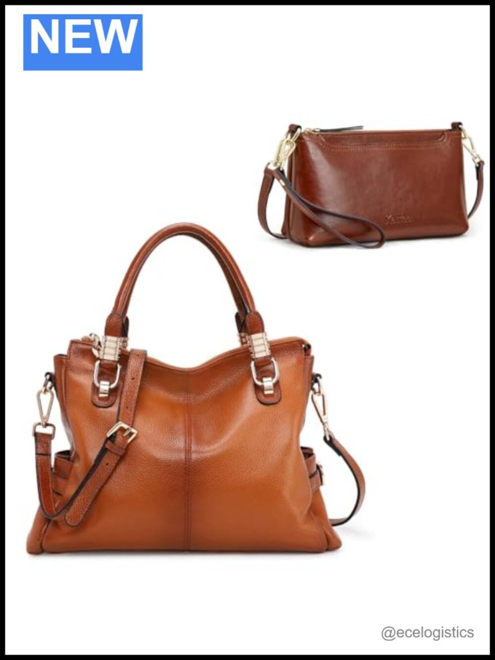 Genuine Leather Tote Bag and Crossbody Purse Set for Women